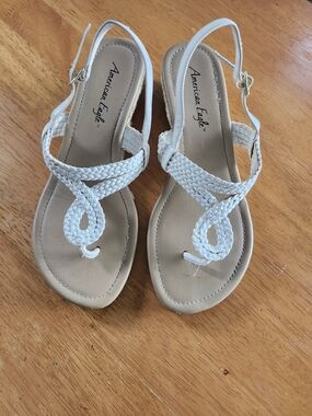American Eagle White Braided T-Strap Sandals | Women's Size 8 | Slingback 🤍